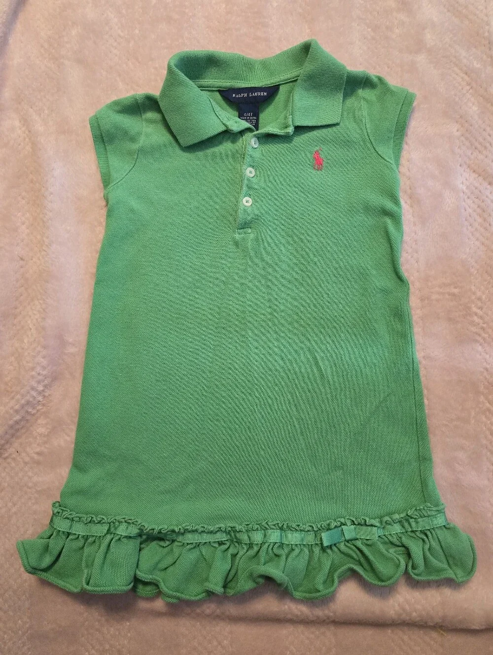 Ralph Lauren Girls Green Polo Dress with Pink Pony Logo
